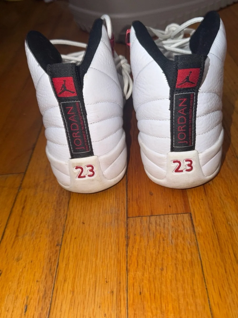 Jordan Men’s White Sneakers with Black and Red Accents